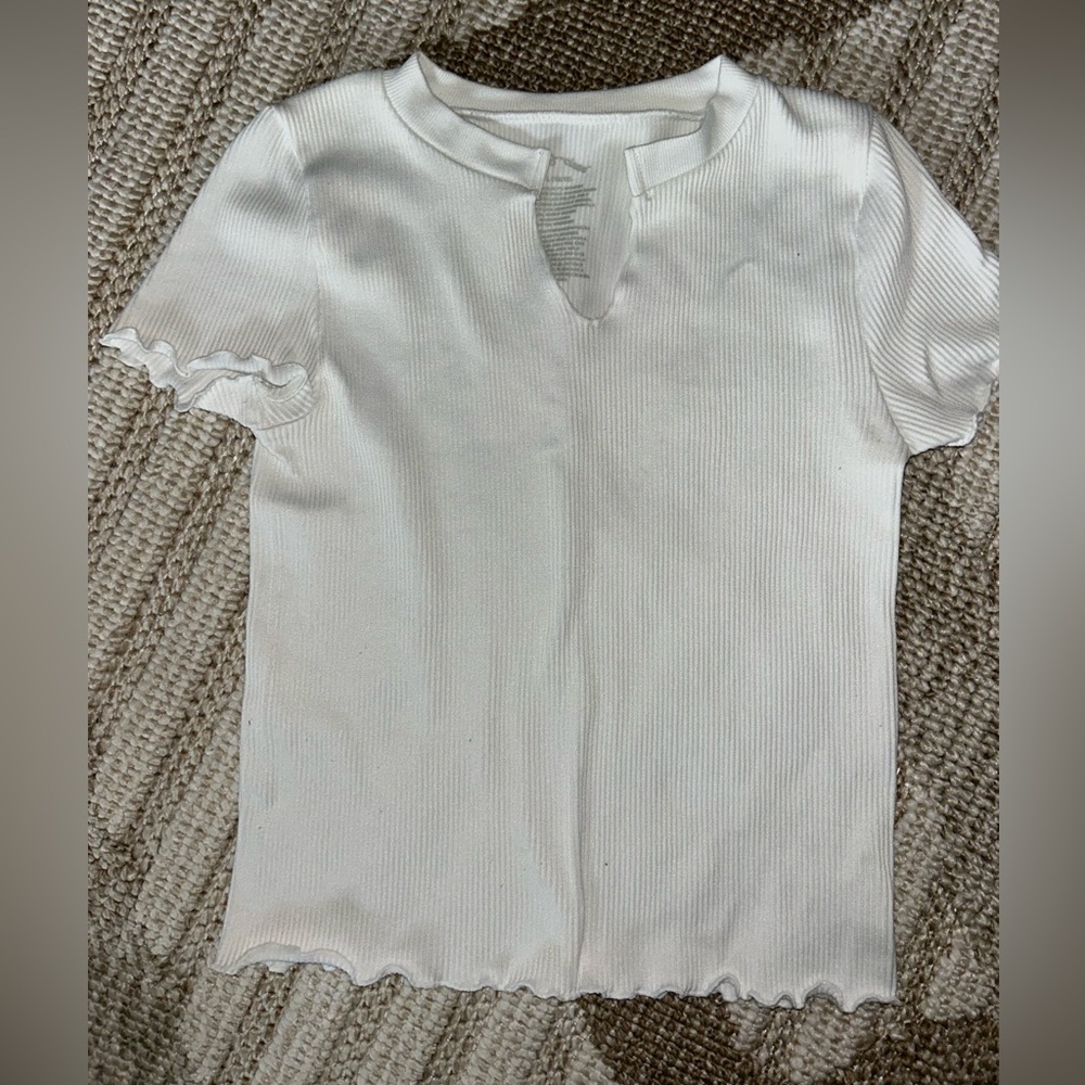 White Ribbed Short Sleeve Top